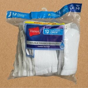 Hanes 12 Pairs Boys’ Cushion Crew Socks, white grey